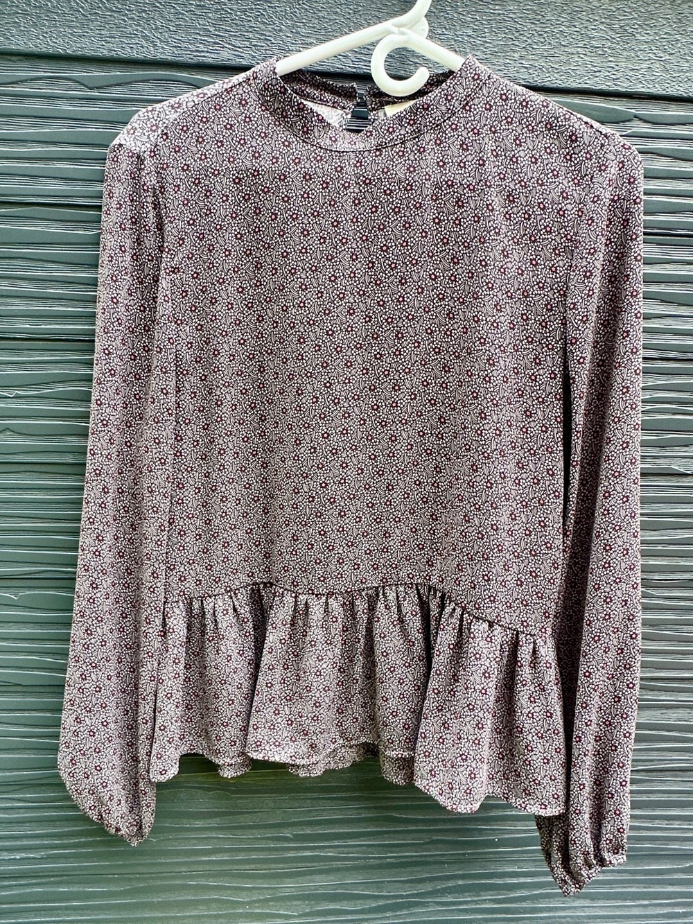 LOFT Floral Peplum Blouse Medium Long Sleeve Boho Cottagecore Top